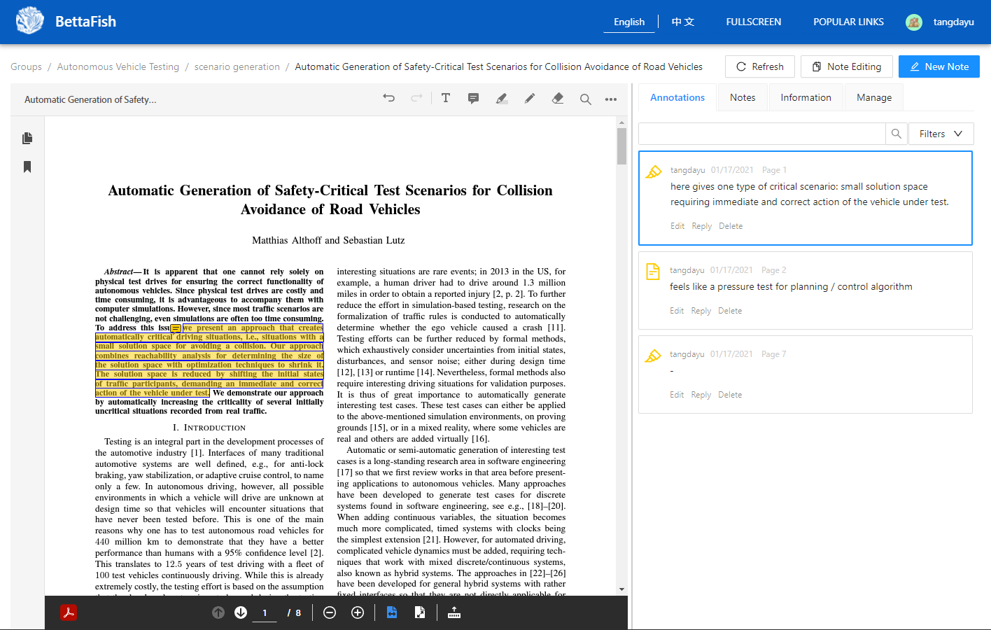 The group's annotations beside the paper